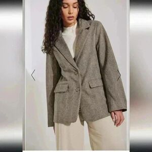 NA-KD Brown Fishbone Pattern Blazer NWT New Womens Size 38 US Size 6